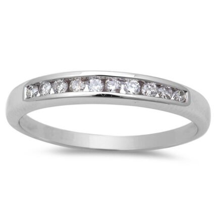 <span style="color:purple">SPECIAL!</span> .16ct Round Diamond Channel Set Wedding Band 14kt White gold size 6.5