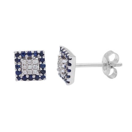 <span>GEMSTONE CLOSEOUT </span>! .30ct Princess Cut Diamond & Blue Sapphire Stud Earrings 14kt White Gold
