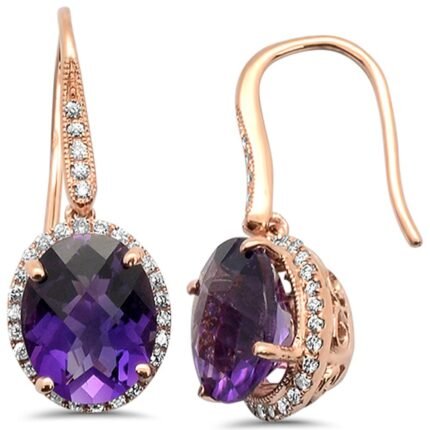 <span>GEMSTONE CLOSEOUT! </span> 5.24cts 14k Rose Gold Oval Amethyst Diamond Designer Earrings