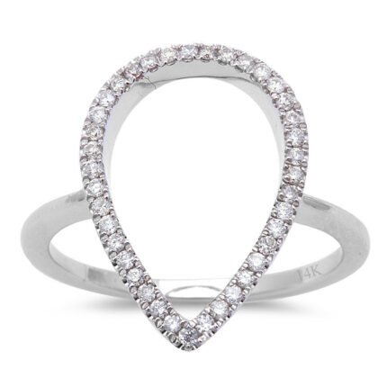 <span>DIAMOND CLOSEOUT! </span>.22ct Diamond Designer Pear Shaped Pave Set Modern 14kt White Gold Ring Size 6.5