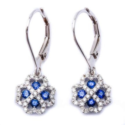 <span>GEMSTONE CLOSEOUT! </span> .56ct 14kt White Gold Infinity Heart Blue Sapphire & Diamond Drop Earrings